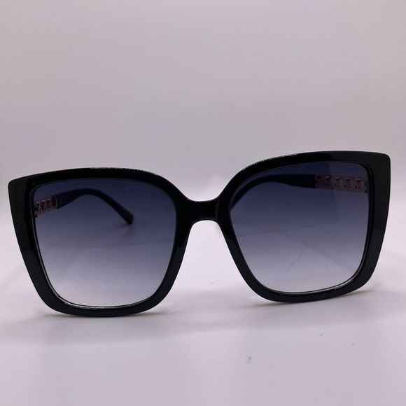 Accessories - Stylish Oversized Black Fame Sunglasses with Gold Chain Style Temples